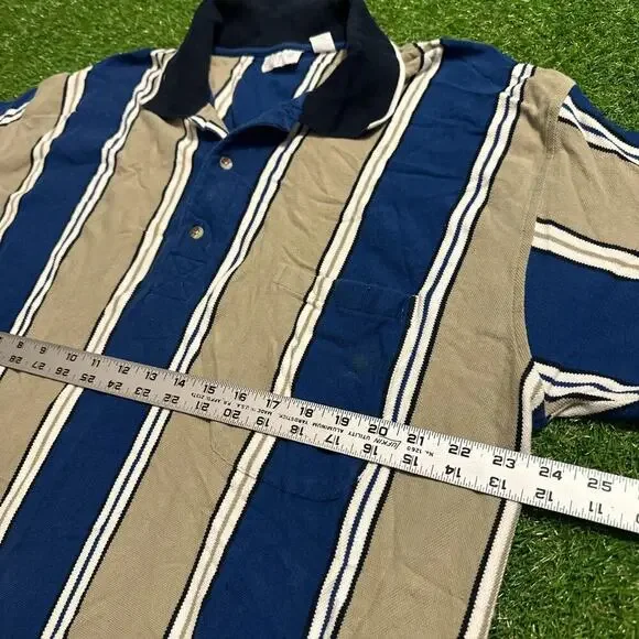 Vintage King Size Vertical Stripe Polo Shirt - Picture 2 of 5